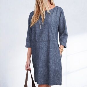 NWT Eileen Fisher‎ Blue Midi Dress Hemp and Organic Cotton Size Medium